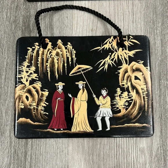 Vintage hand-painted ceramic Chinese art plaques, EUC - Picture 3 of 7